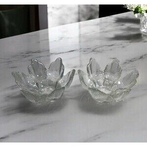 VTG Ravenhead Flair  Crystal Glass Lotus Tealight Candle Holder 6" MCM Set Of 2